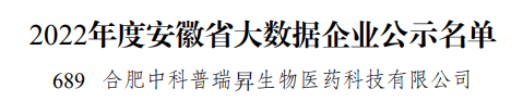 【喜报】中科普瑞昇成功入选2022年度安徽省大数据企业